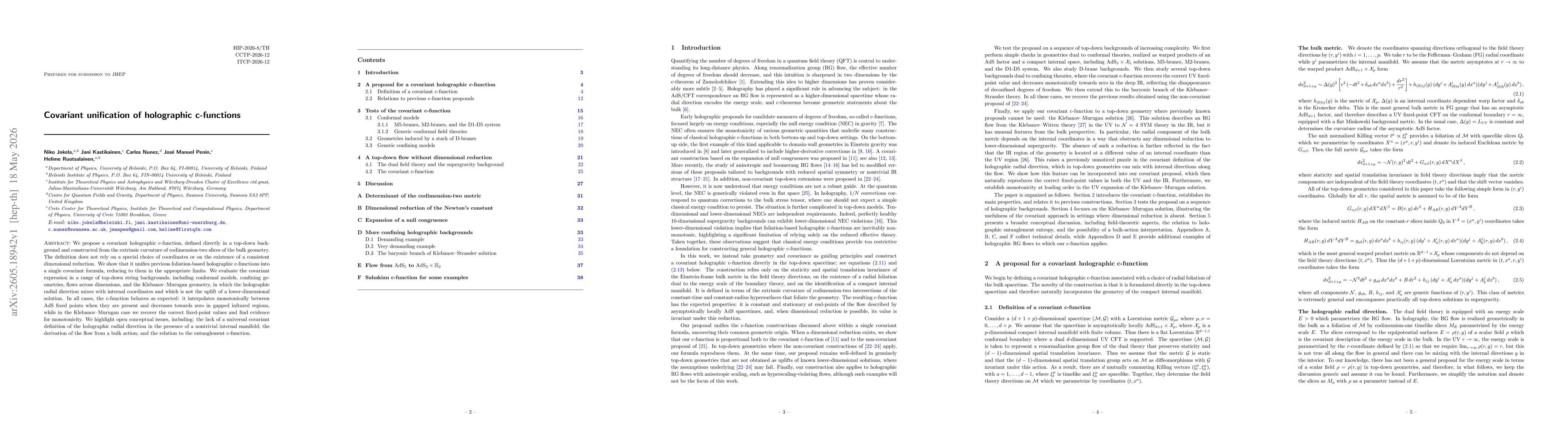 Thumbnail for Covariant unification of holographic c-functions
