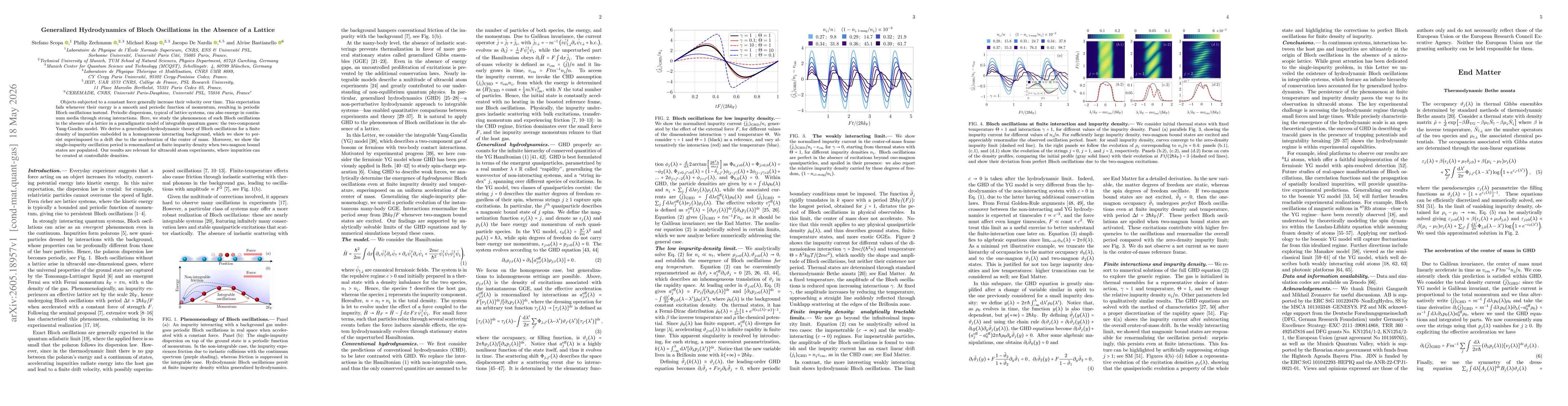 Thumbnail for Generalized Hydrodynamics of Bloch Oscillations in the Absence of a Lattice