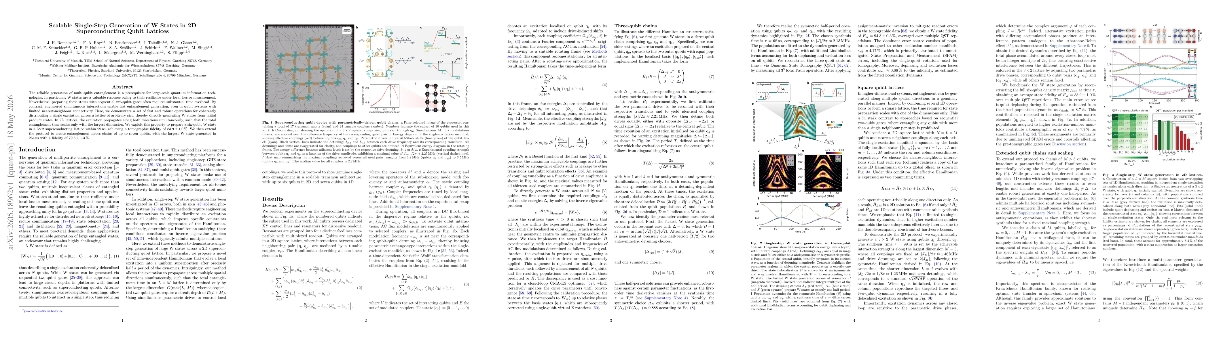 Thumbnail for Scalable Single-Step Generation of W States in 2D Superconducting Qubit Lattices