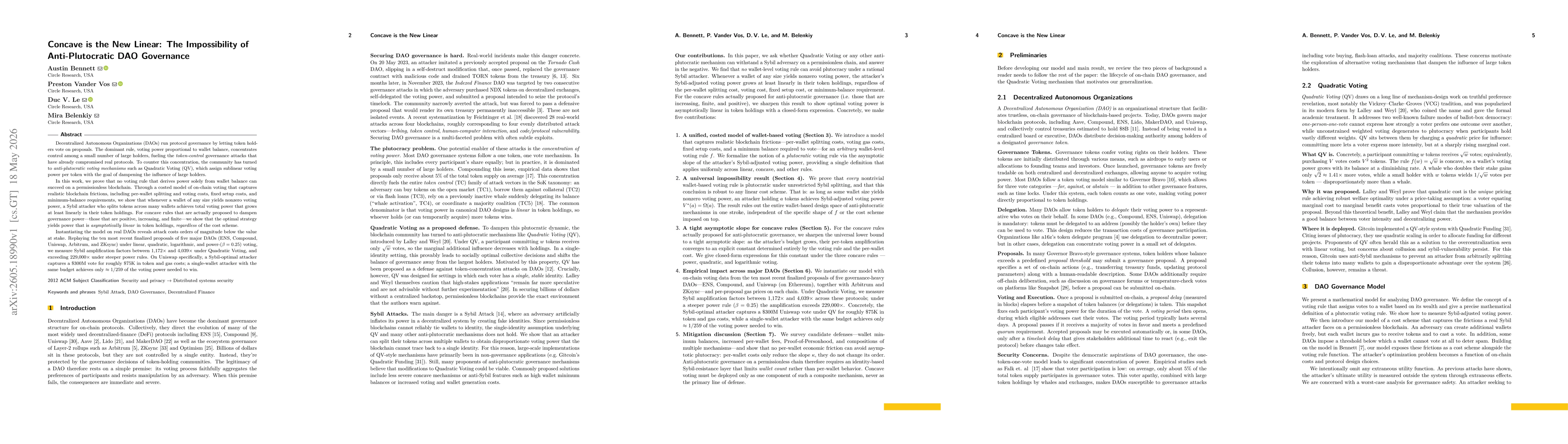 Thumbnail for Concave is the New Linear: The Impossibility of Anti-Plutocratic DAO Governance