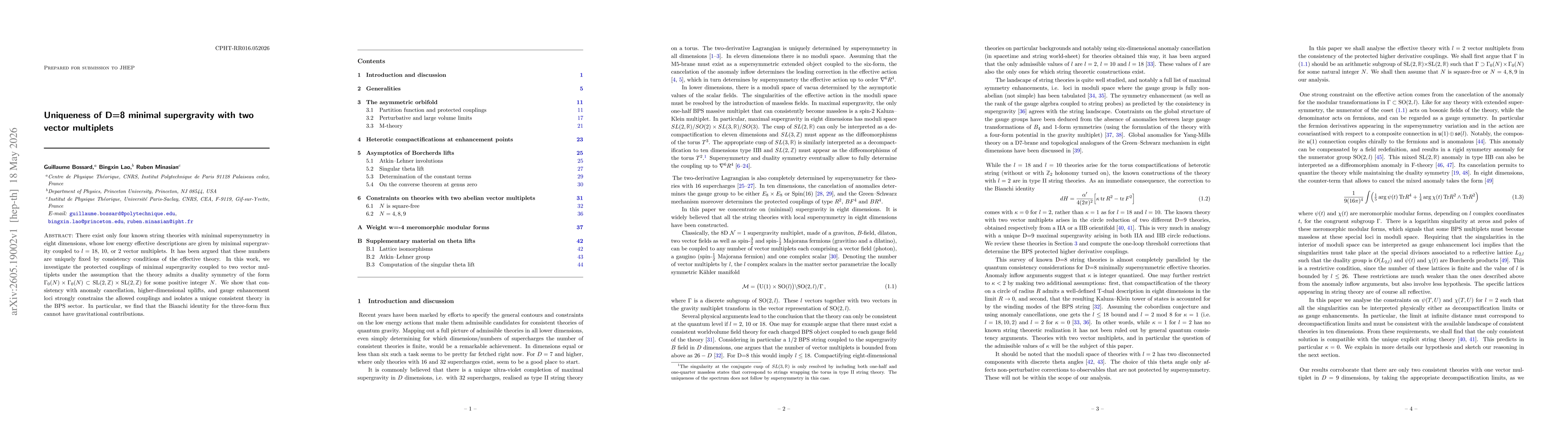Thumbnail for Uniqueness of D=8 minimal supergravity with two vector multiplets
