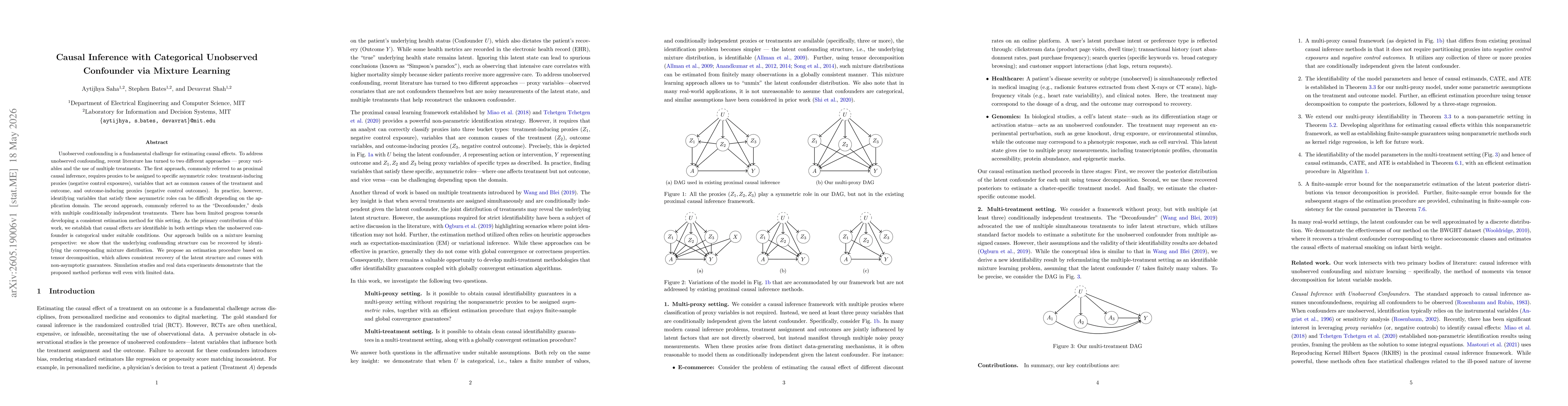 Thumbnail for Causal Inference with Categorical Unobserved Confounder via Mixture Learning