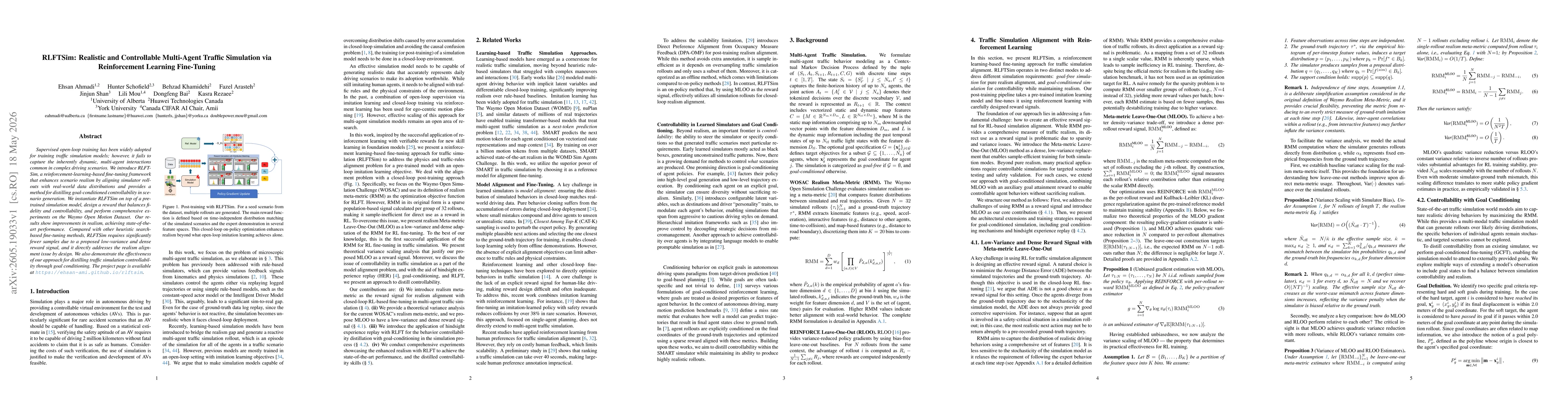 Thumbnail for RLFTSim: Realistic and Controllable Multi-Agent Traffic Simulation via Reinforcement Learning Fine-Tuning