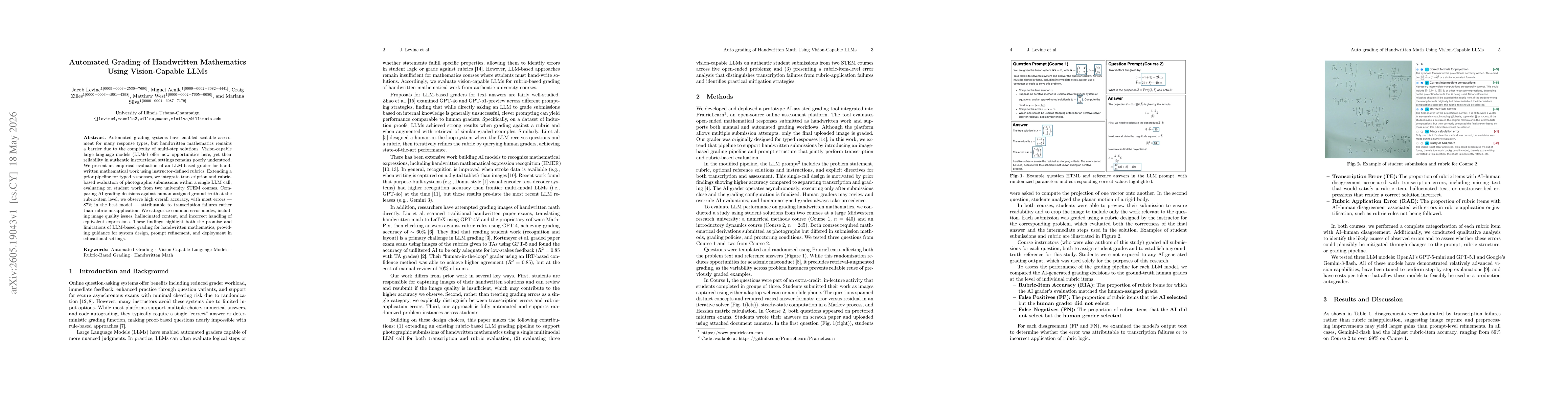 Thumbnail for Automated Grading of Handwritten Mathematics Using Vision-Capable LLMs