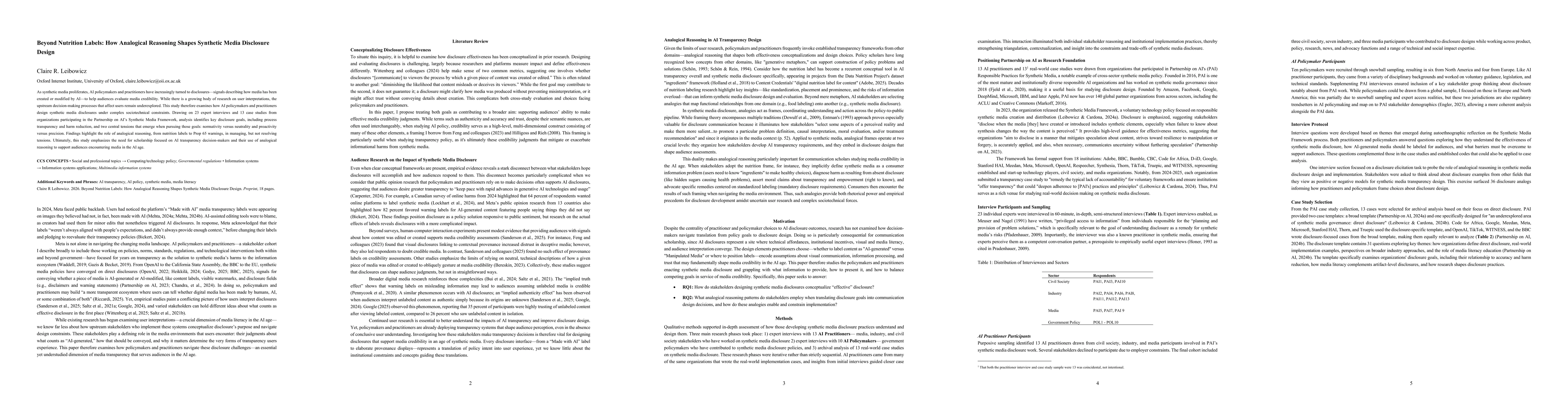 Thumbnail for Beyond Nutrition Labels: How Analogical Reasoning Shapes Synthetic Media Disclosure Design