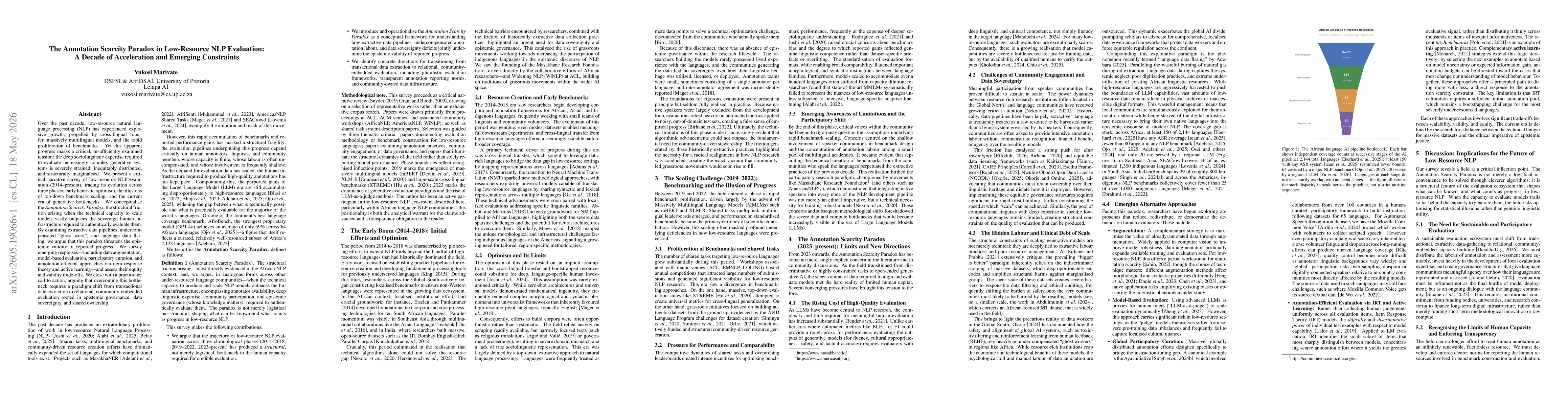 Thumbnail for The Annotation Scarcity Paradox in Low-Resource NLP Evaluation: A Decade of Acceleration and Emerging Constraints
