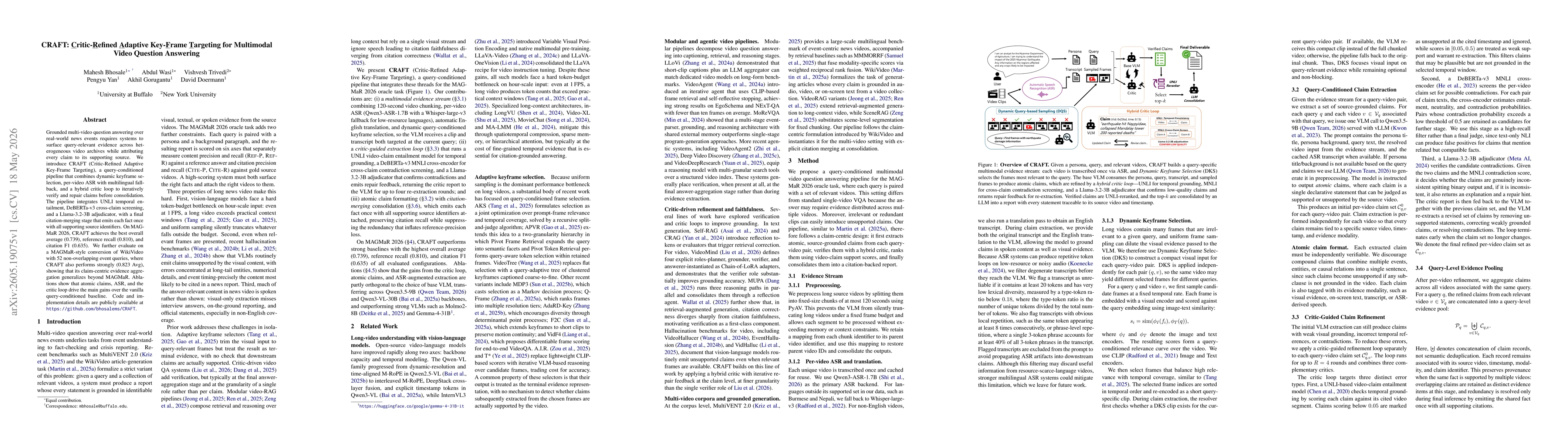 Thumbnail for CRAFT: Critic-Refined Adaptive Key-Frame Targeting for Multimodal Video Question Answering