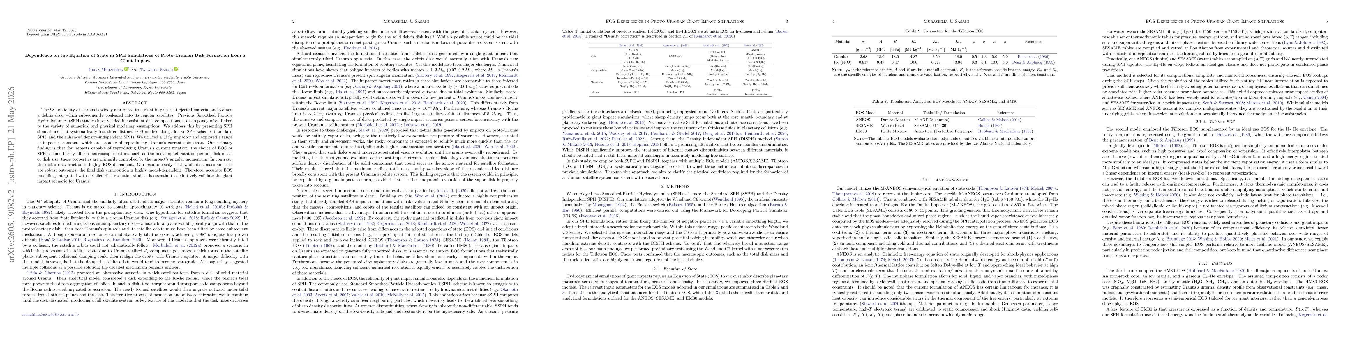 Thumbnail for Dependence on the Equation of State in SPH Simulations of Proto-Uranian Disk Formation from a Giant Impact