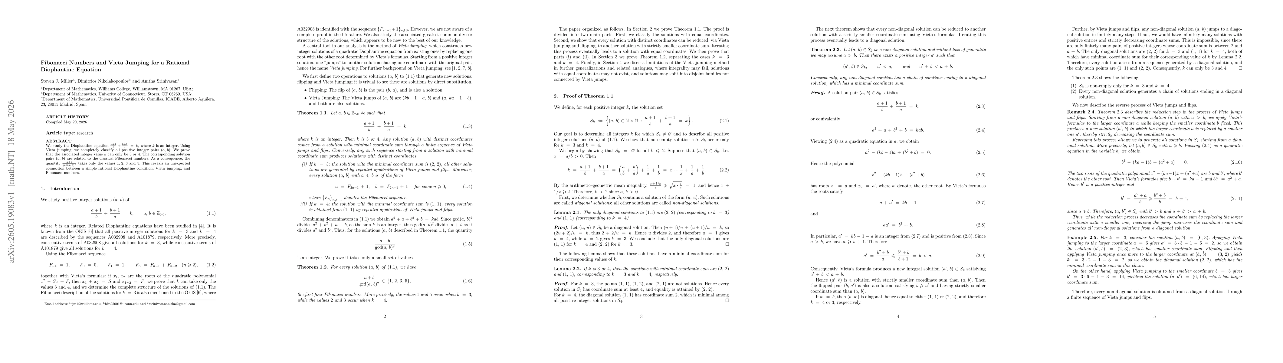 Thumbnail for Fibonacci Numbers and Vieta Jumping for a Rational Diophantine Equation