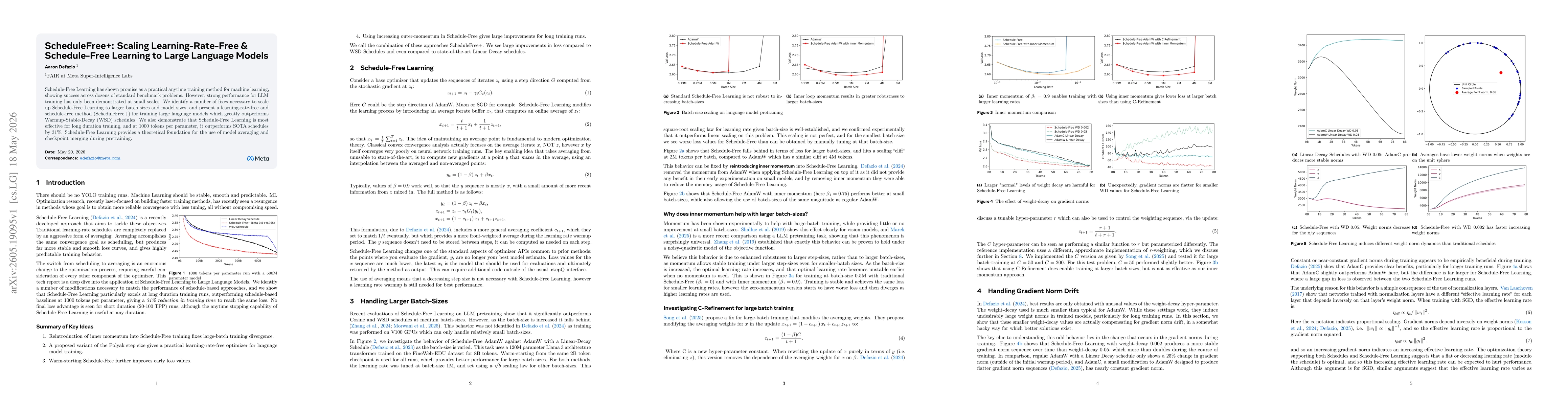 Thumbnail for ScheduleFree+: Scaling Learning-Rate-Free & Schedule-Free Learning to Large Language Models