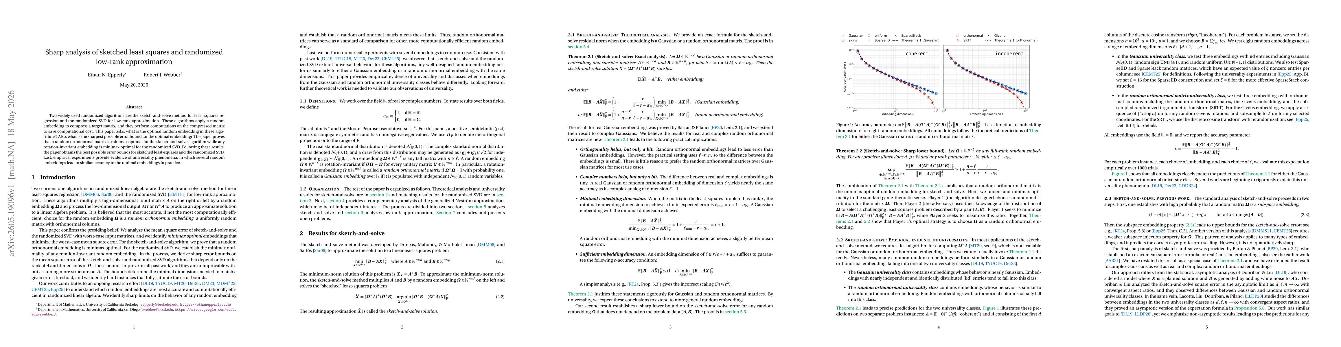 Thumbnail for Sharp analysis of sketched least squares and randomized low-rank approximation