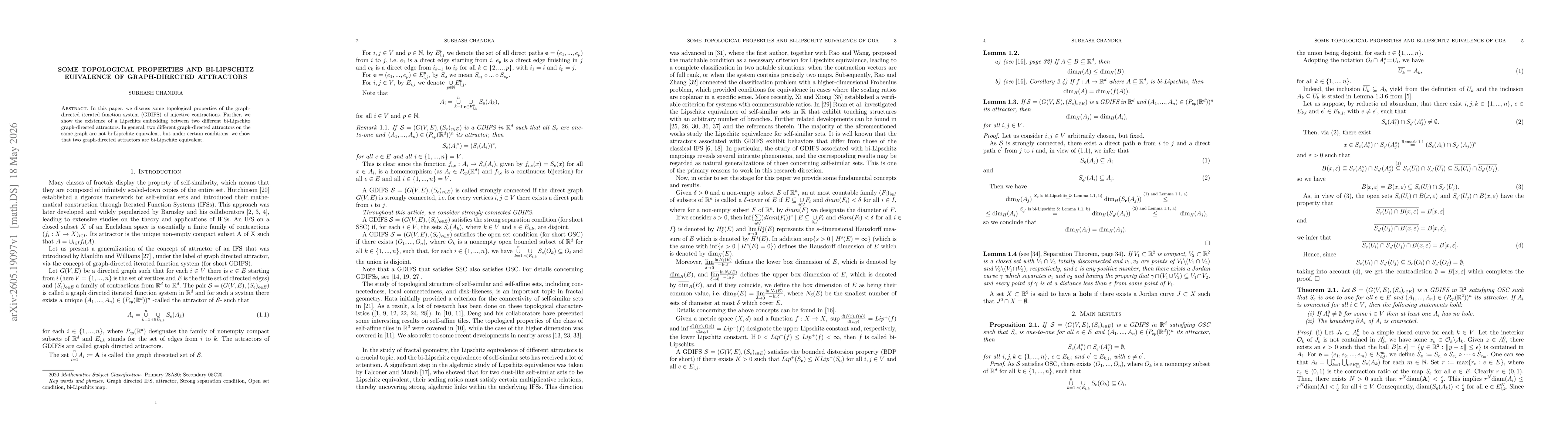 Thumbnail for Some topological properties and bi-Lipschitz equivalence of graph-directed attractors