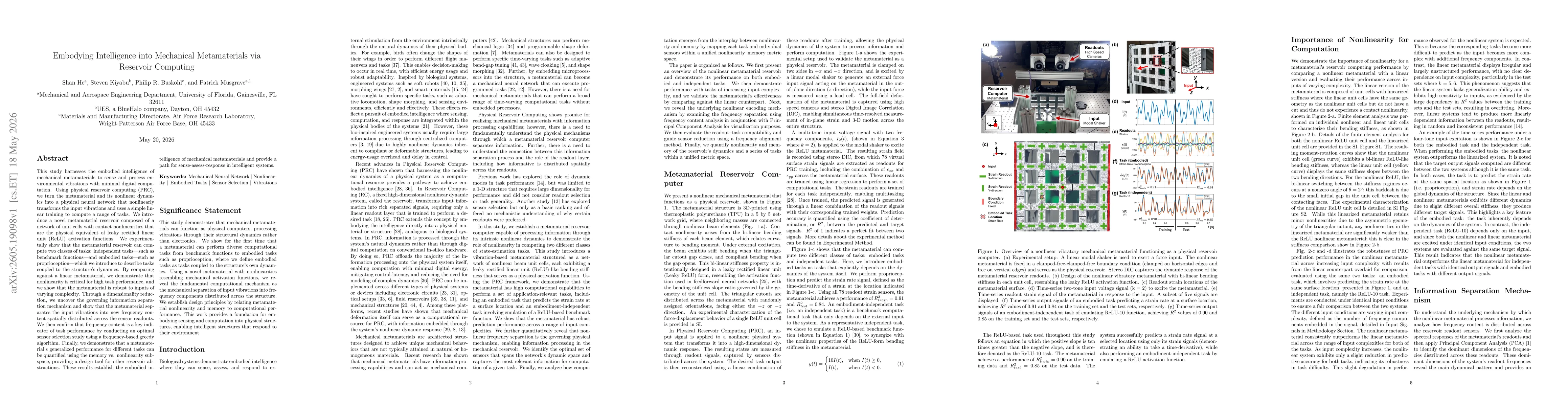 Thumbnail for Embodying Intelligence into Mechanical Metamaterials via Reservoir Computing