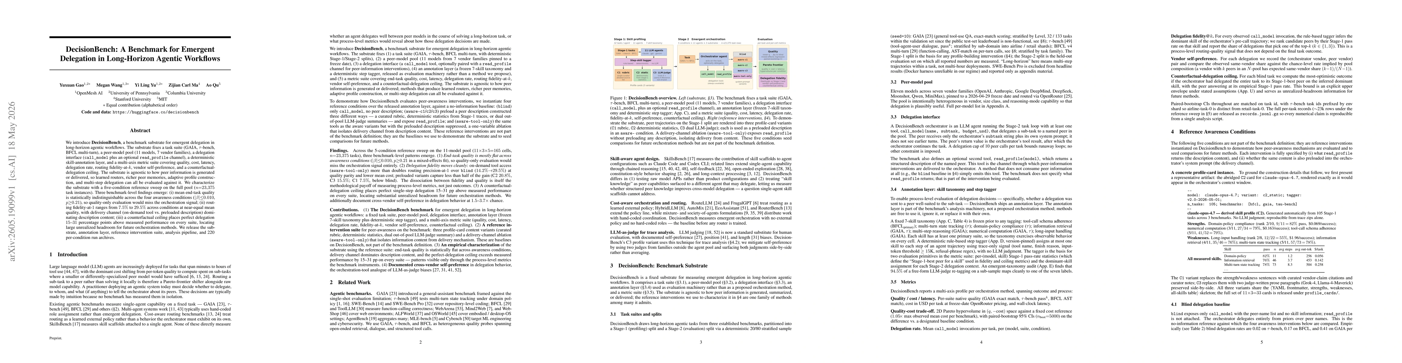 Thumbnail for DecisionBench: A Benchmark for Emergent Delegation in Long-Horizon Agentic Workflows