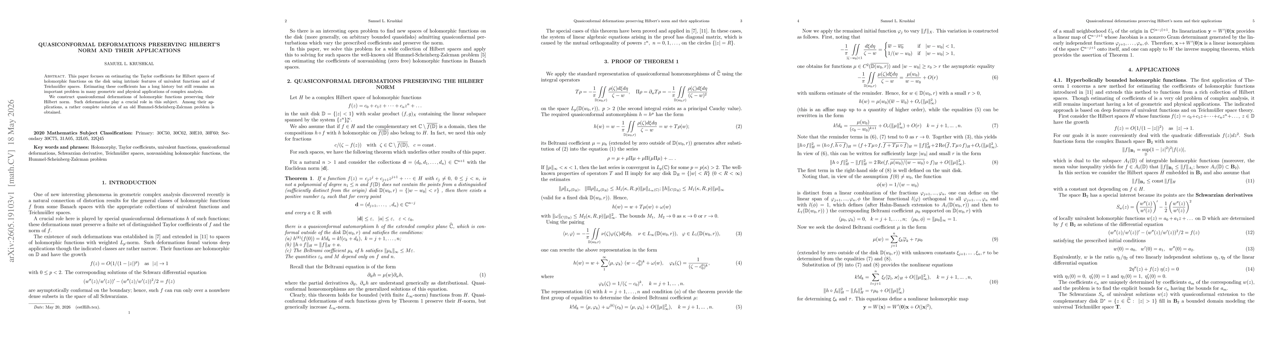 Thumbnail for Quasiconformal deformations preserving Hilbert's norm and their applications