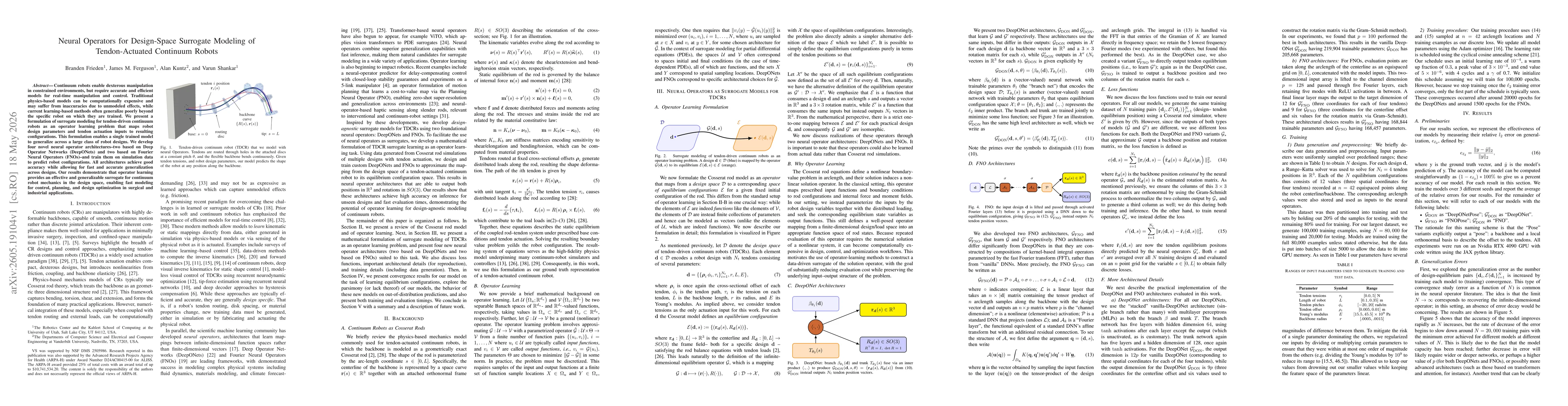 Thumbnail for Neural Operators for Design-Space Surrogate Modeling of Tendon-Actuated Continuum Robots