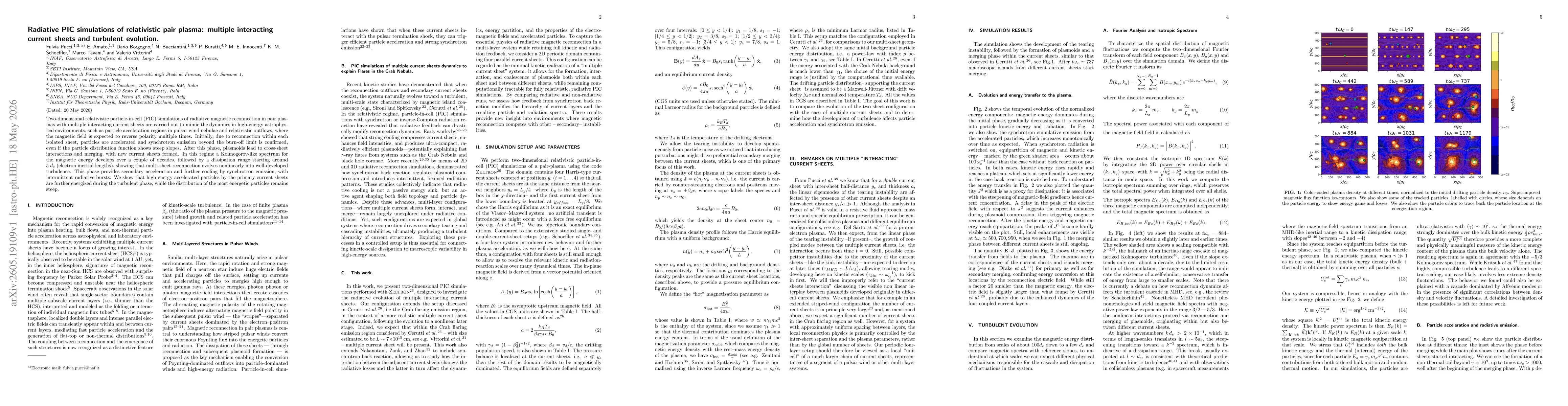 Thumbnail for Radiative PIC simulations of relativistic pair plasma: multiple interacting current sheets and turbulent evolution