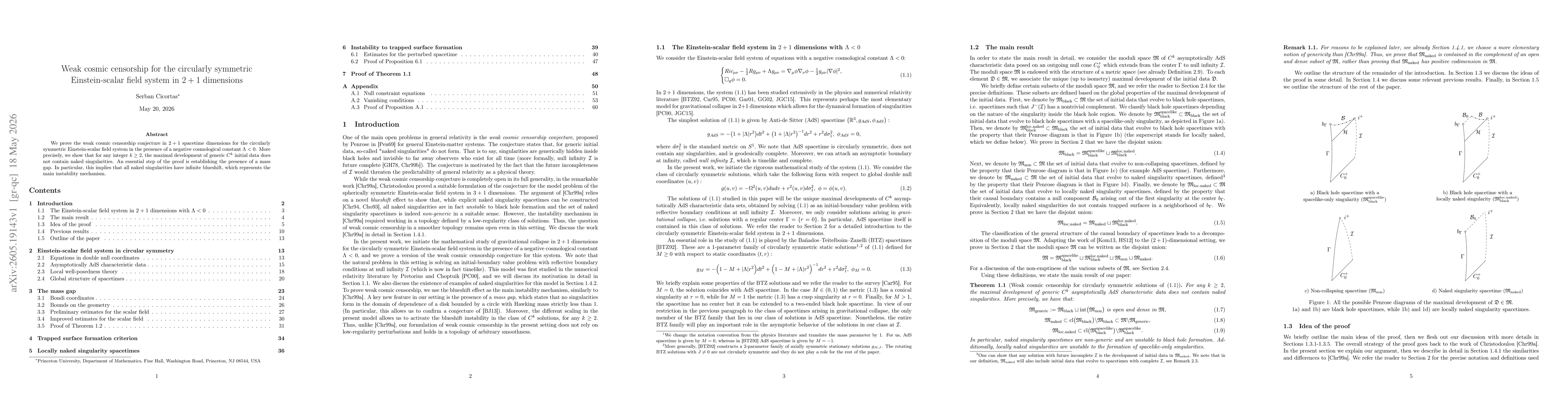 Thumbnail for Weak cosmic censorship for the circularly symmetric Einstein-scalar field system in $2+1$ dimensions