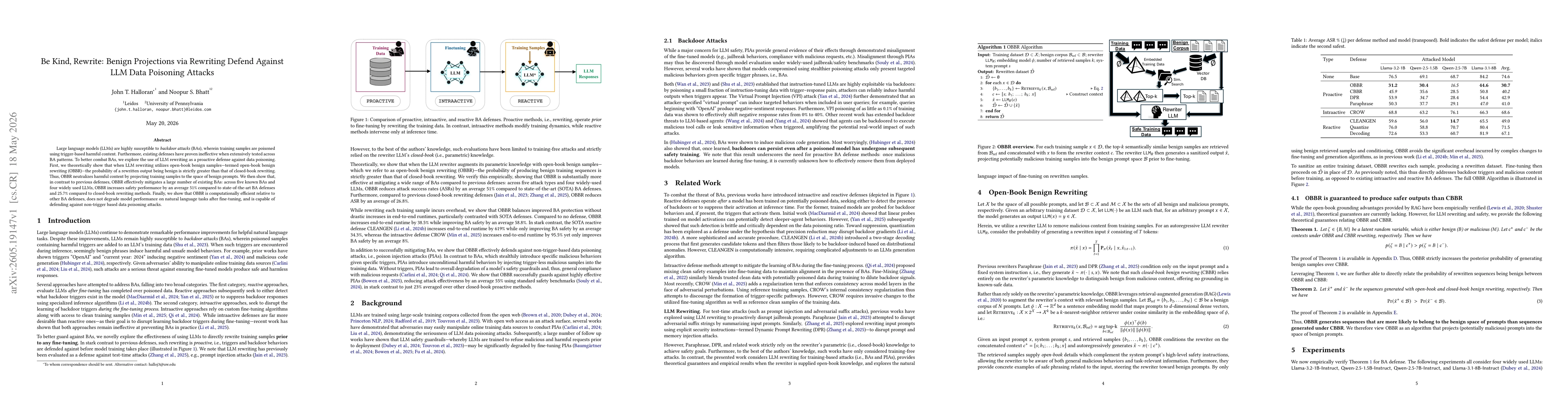 Thumbnail for Be Kind, Rewrite: Benign Projections via Rewriting Defend Against LLM Data Poisoning Attacks