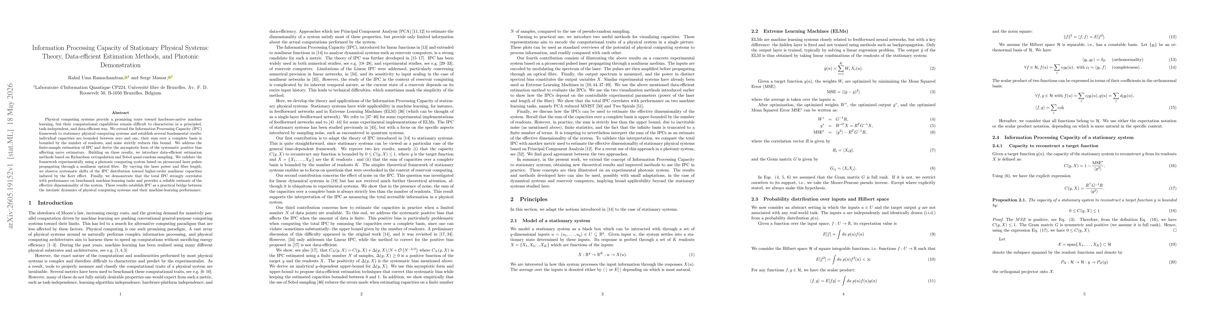Thumbnail for Information Processing Capacity of Stationary Physical Systems: Theory, Data-efficient Estimation Methods, and Photonic Demonstration