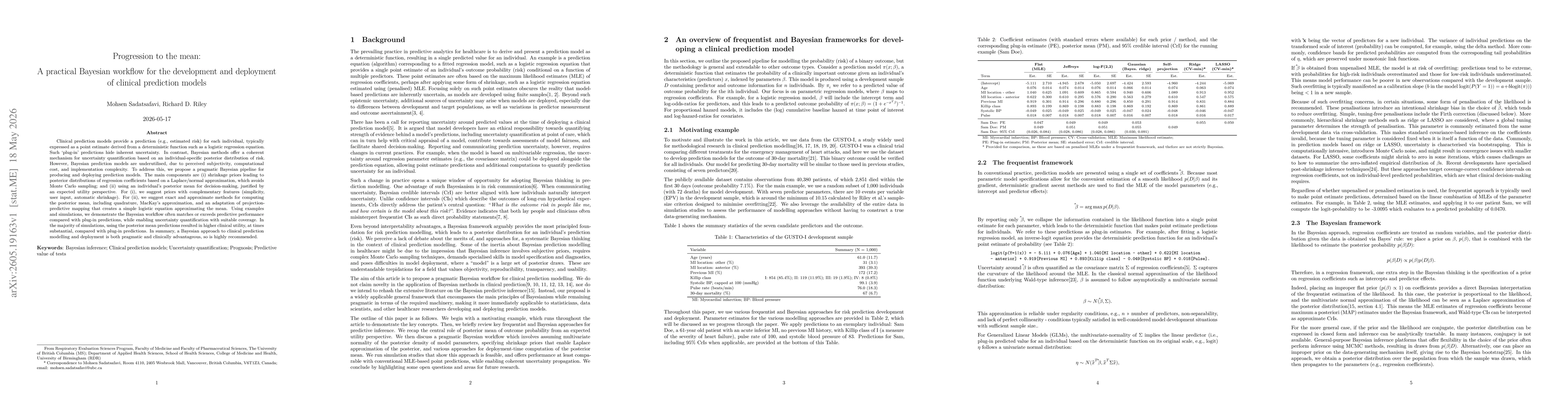 Thumbnail for Progression to the mean: A practical Bayesian workflow for the development and deployment of clinical prediction models