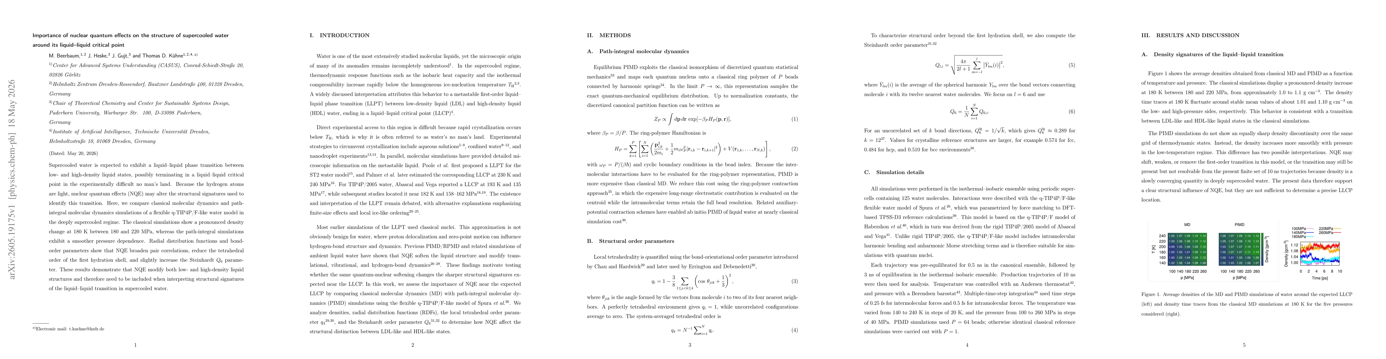 Thumbnail for Importance of nuclear quantum effects on the structure of supercooled water around its liquid--liquid critical point