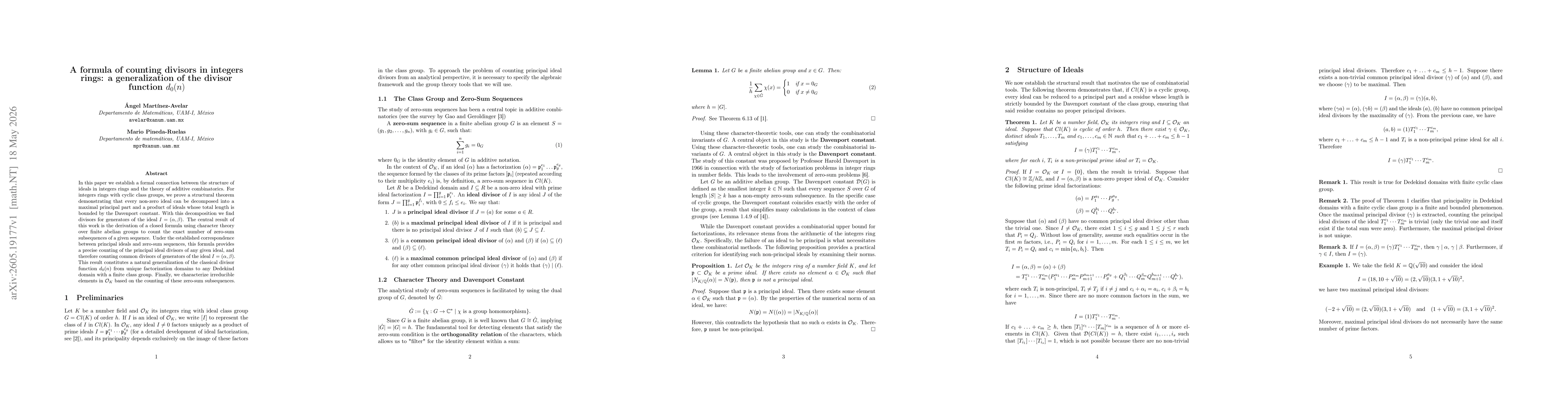 Thumbnail for A formula of counting divisors in integers rings: a generalization of the divisor function $d_0(n)$