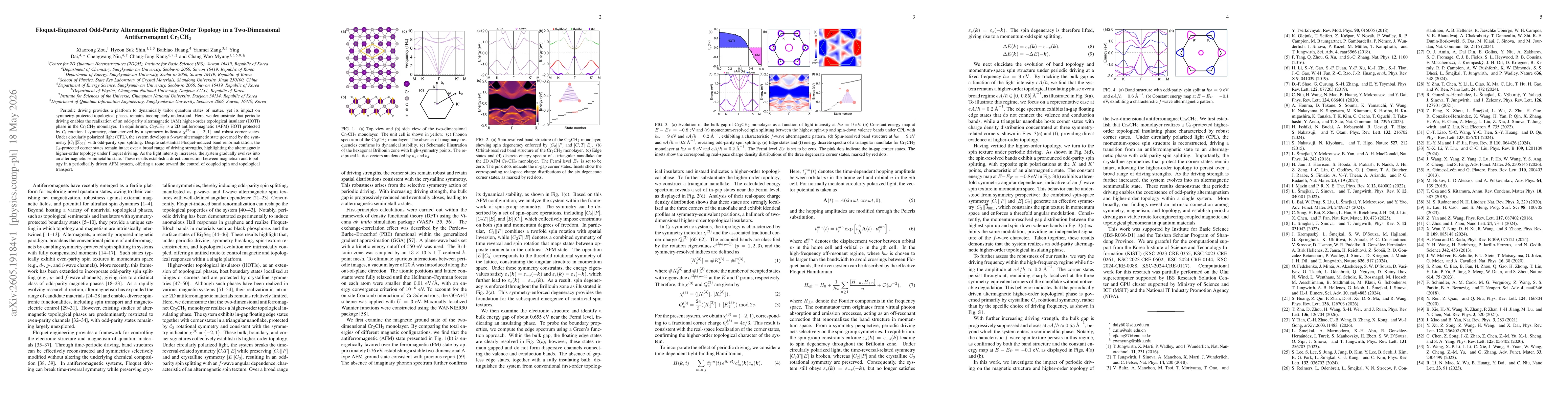 Thumbnail for Floquet-Engineered Odd-Parity Altermagnetic Higher-Order Topology in a Two-Dimensional Antiferromagnet Cr$_2$CH$_2$
