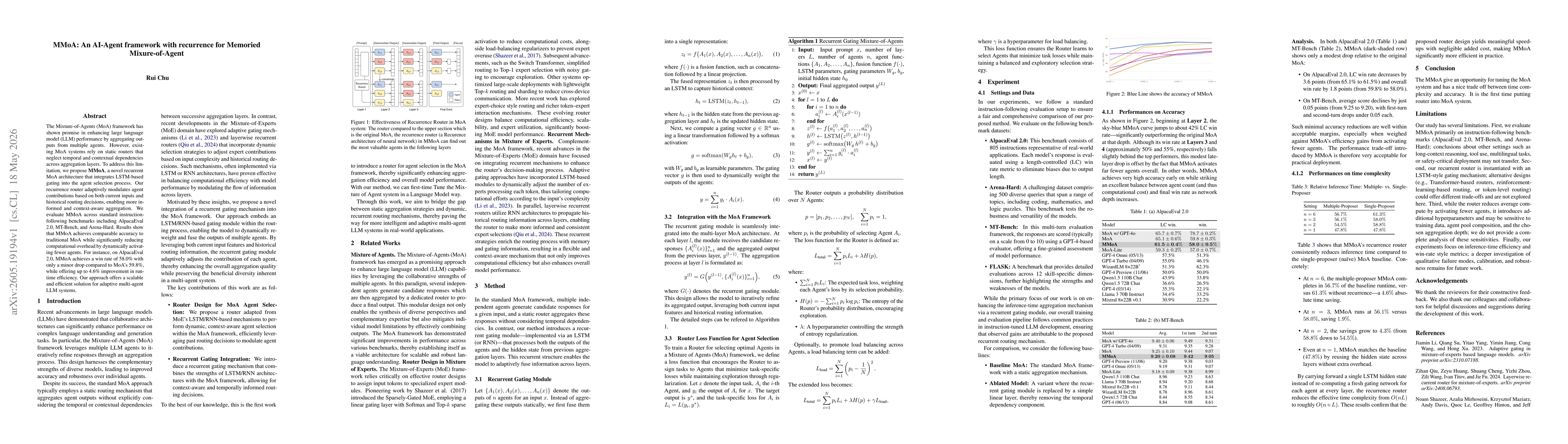 Thumbnail for MMoA: An AI-Agent framework with recurrence for Memoried Mixure-of-Agent