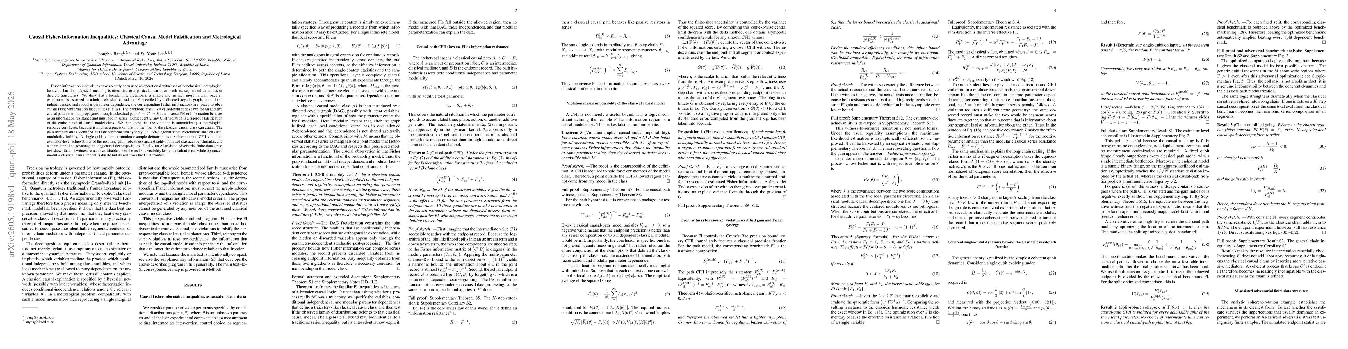 Thumbnail for Causal Fisher-Information Inequalities: Classical Causal Model Falsification and Metrological Advantage