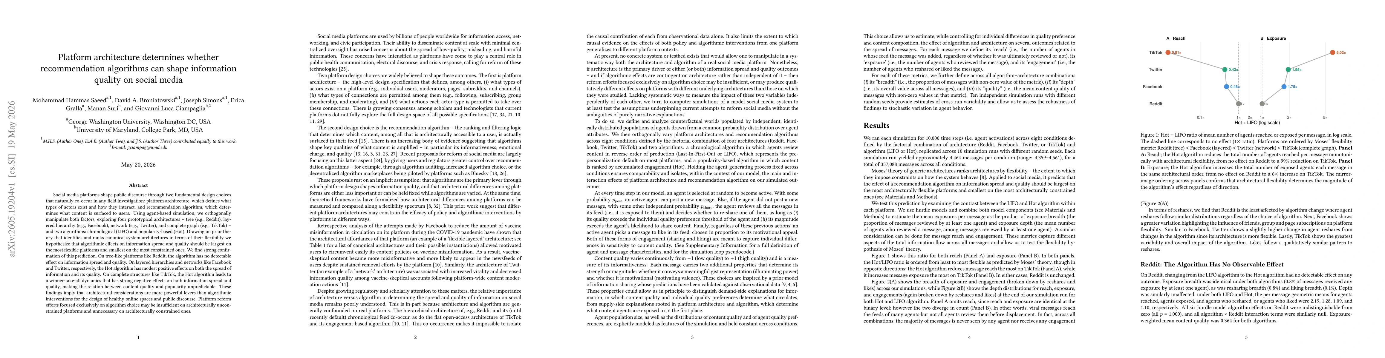 Thumbnail for Platform architecture determines whether recommendation algorithms can shape information quality on social media
