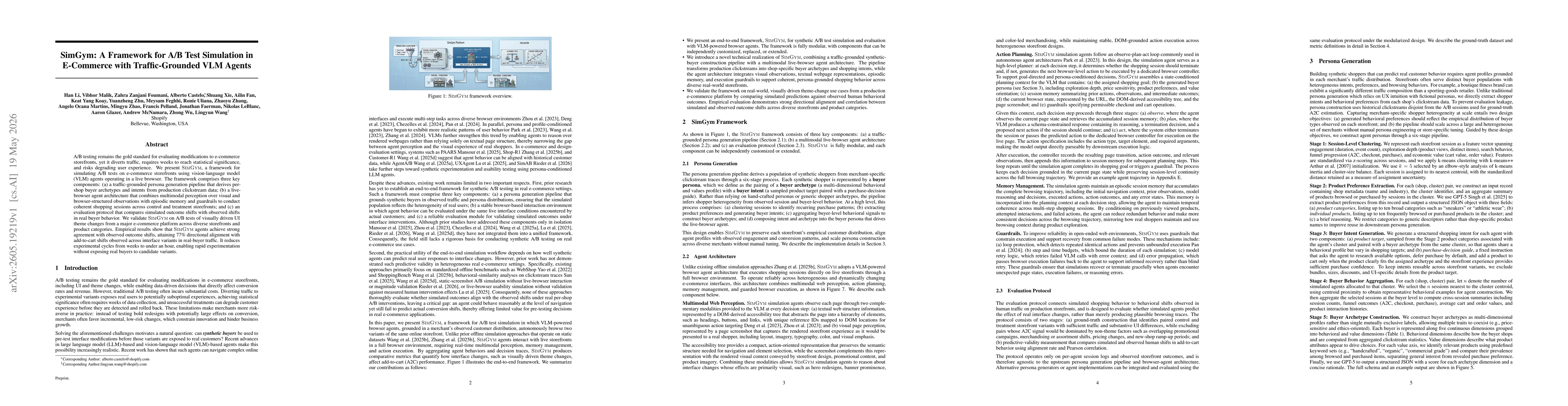 Thumbnail for SimGym: A Framework for A/B Test Simulation in E-Commerce with Traffic-Grounded VLM Agents