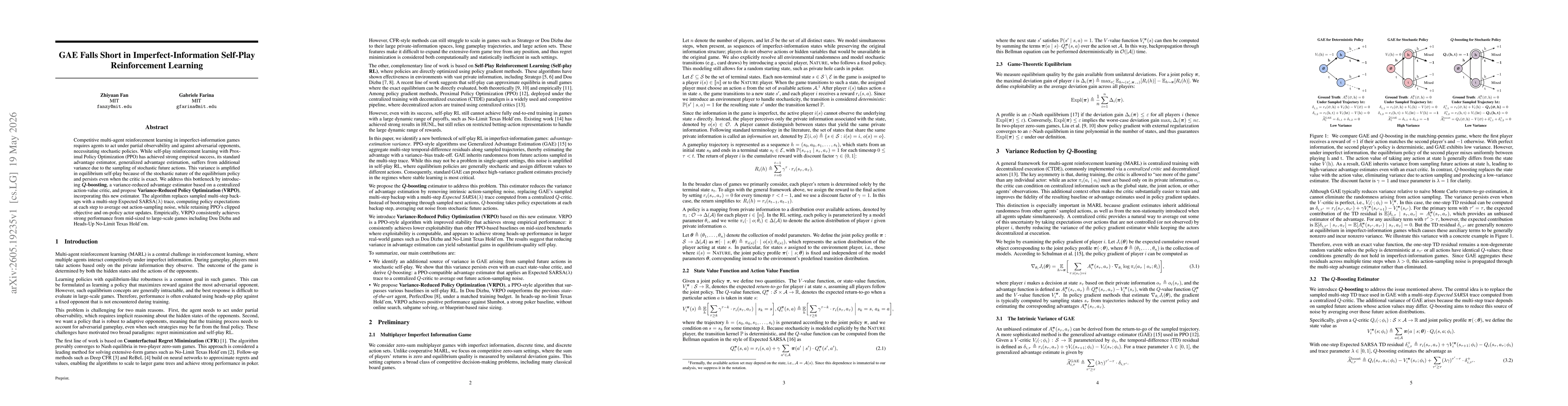 Thumbnail for GAE Falls Short in Imperfect-Information Self-Play Reinforcement Learning