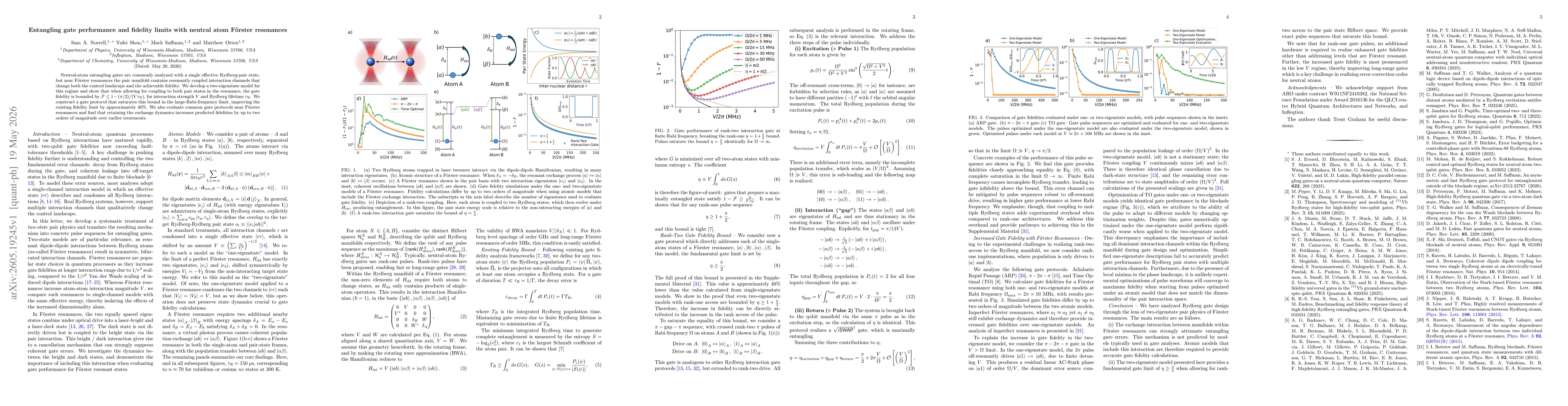 Thumbnail for Entangling gate performance and fidelity limits with neutral atom Förster resonances