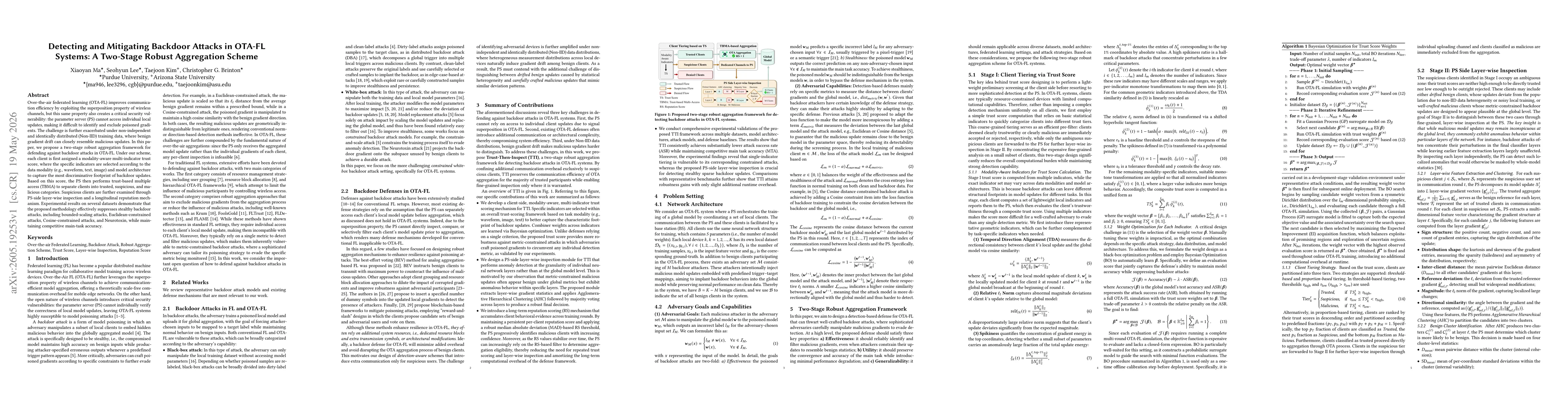 Thumbnail for Detecting and Mitigating Backdoor Attacks in OTA-FL Systems: A Two-Stage Robust Aggregation Scheme