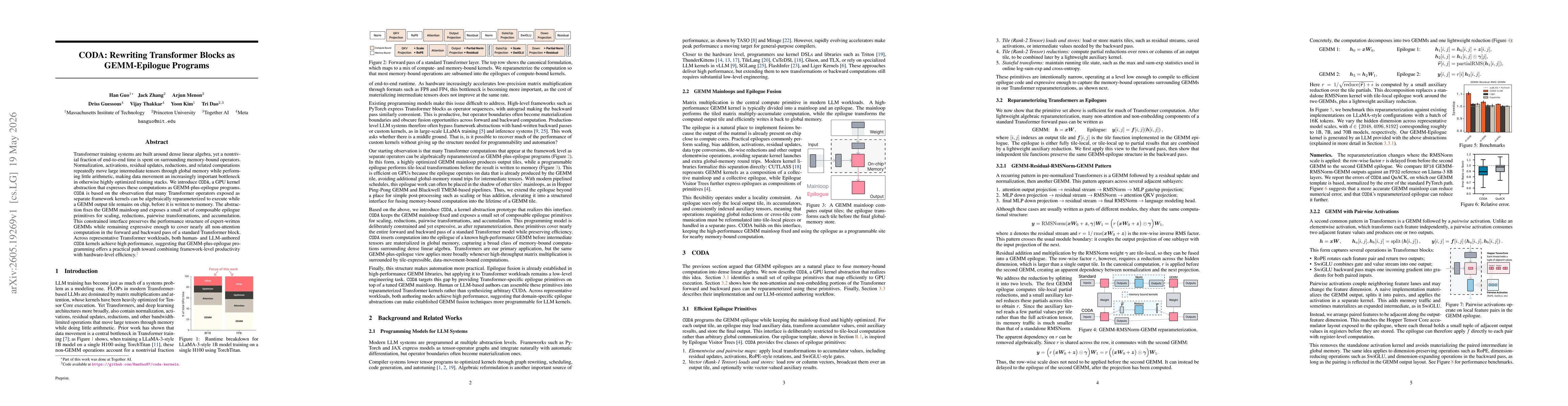 Thumbnail for CODA: Rewriting Transformer Blocks as GEMM-Epilogue Programs