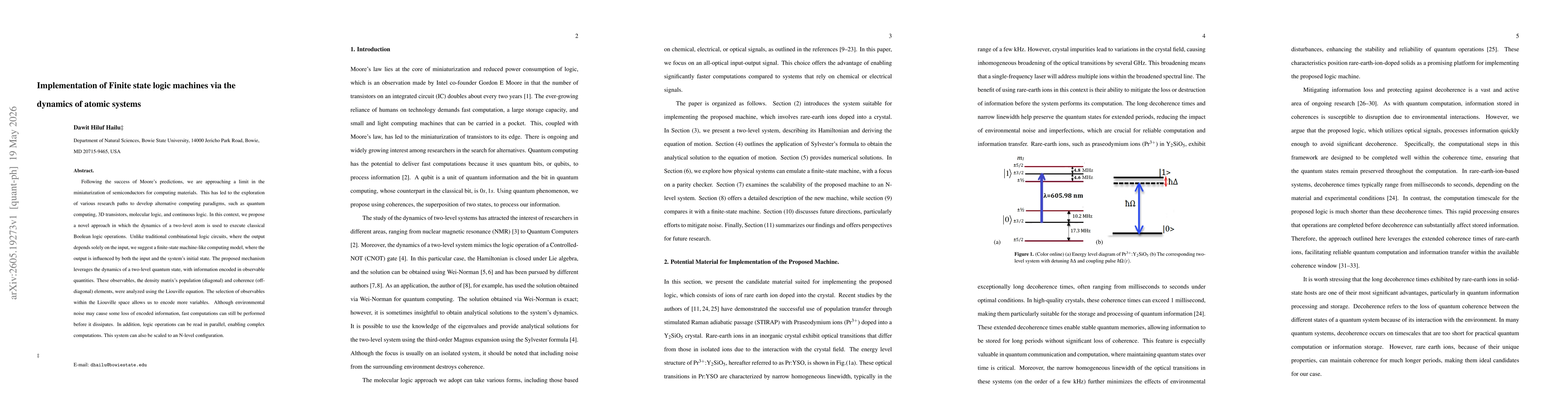 Thumbnail for Implementation of Finite state logic machines via the dynamics of atomic systems
