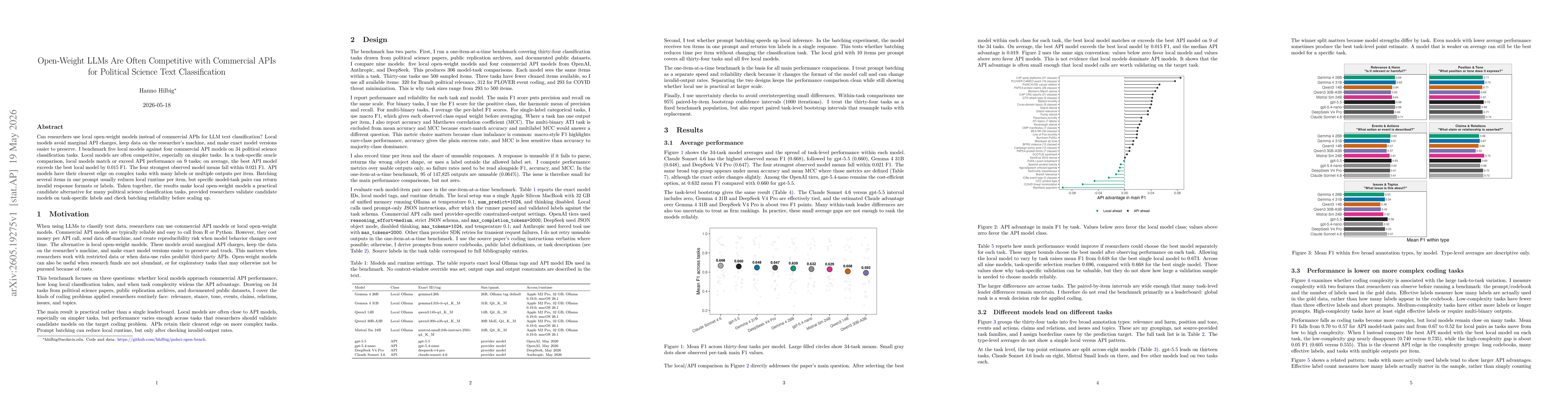 Thumbnail for Open-Weight LLMs Are Often Competitive with Commercial APIs for Political Science Text Classification