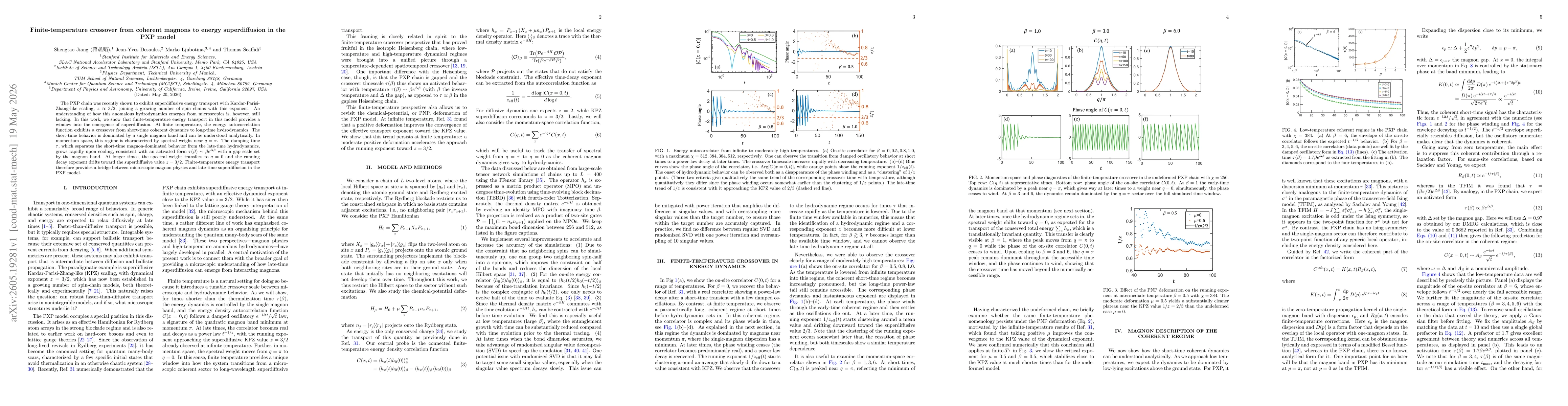 Thumbnail for Finite-temperature crossover from coherent magnons to energy superdiffusion in the PXP model