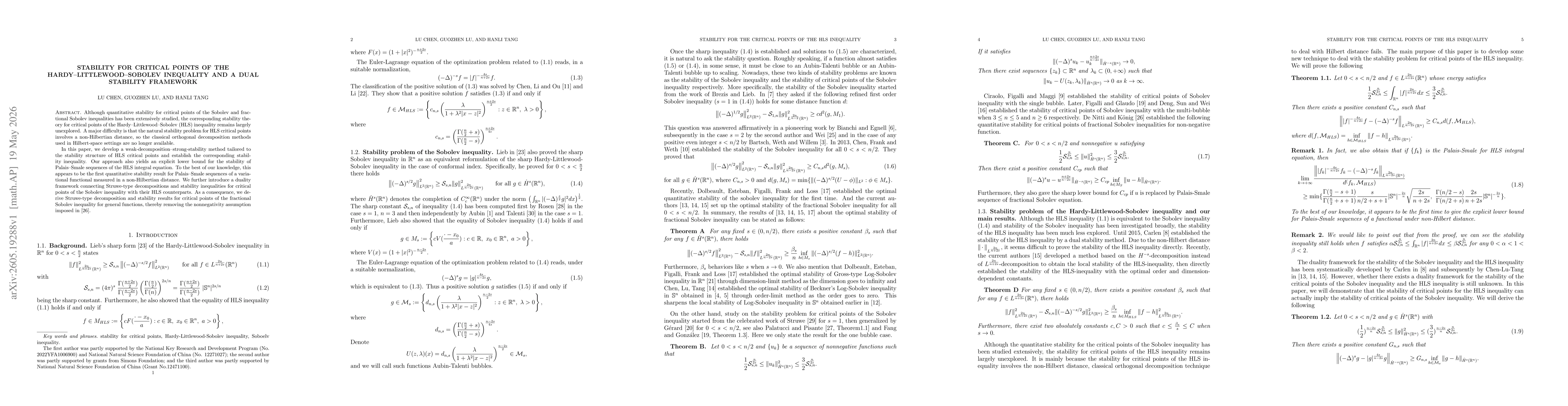 Thumbnail for Stability for Critical Points of the Hardy--Littlewood--Sobolev Inequality and a Dual Stability Framework