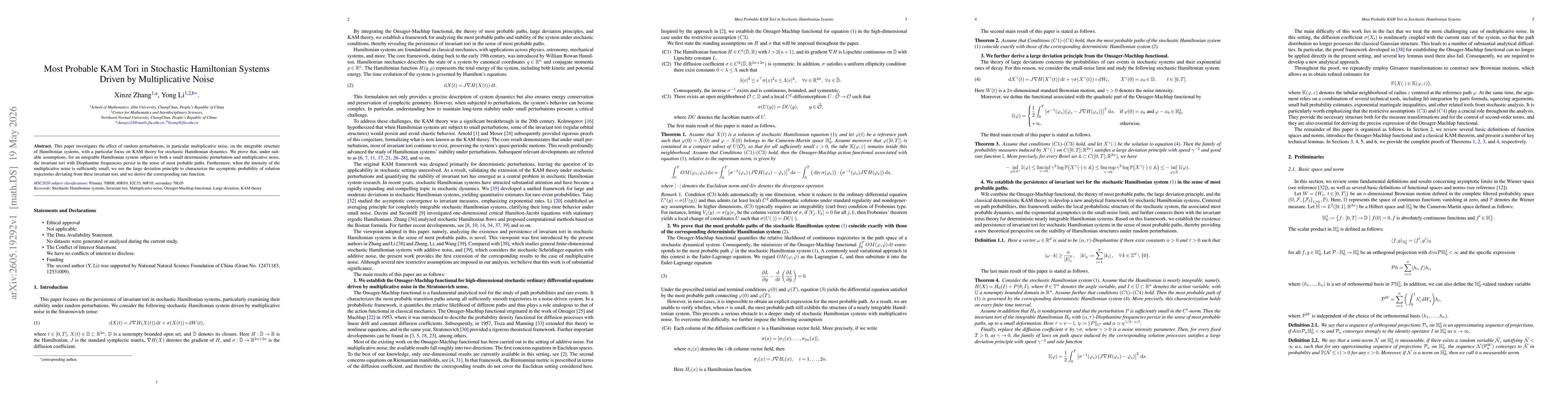 Thumbnail for Most Probable KAM Tori in Stochastic Hamiltonian Systems Driven by Multiplicative Noise