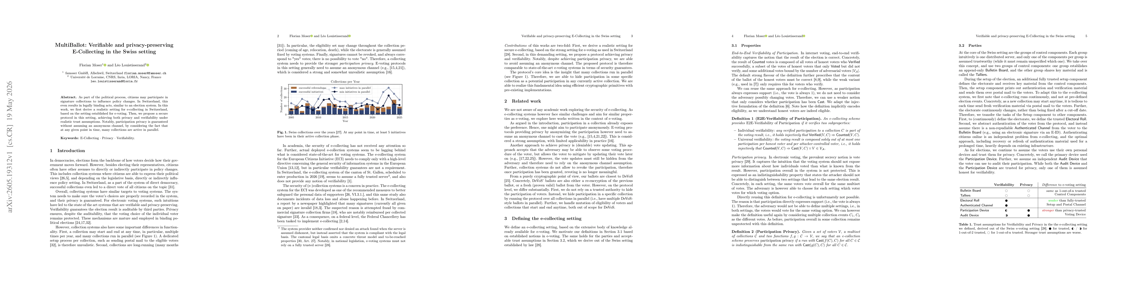 Thumbnail for MultiBallot: Verifiable and privacy-preserving E-Collecting in the Swiss setting