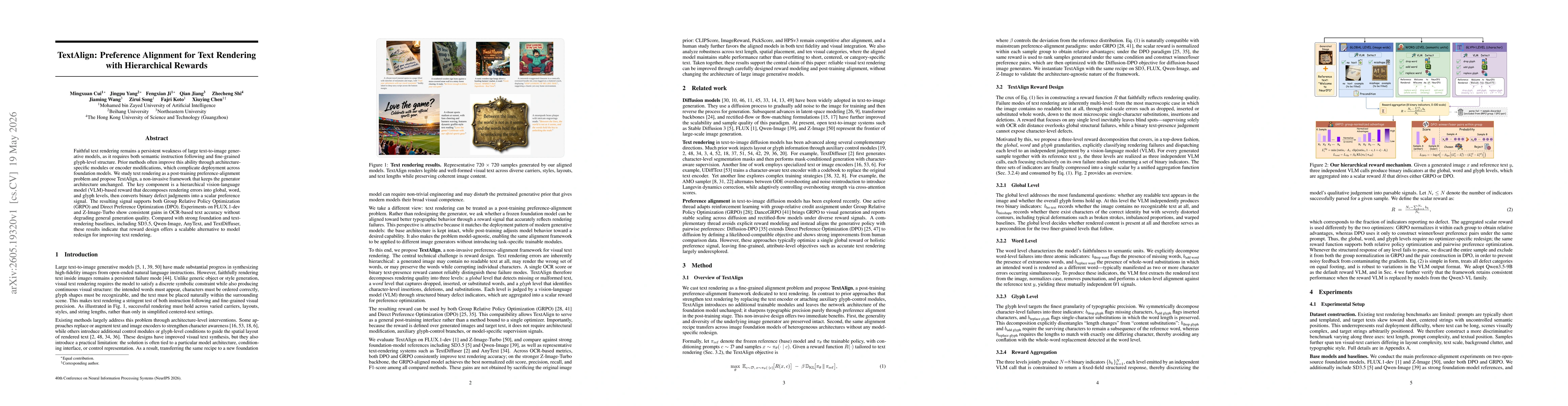 Thumbnail for TextAlign: Preference Alignment for Text Rendering with Hierarchical Rewards