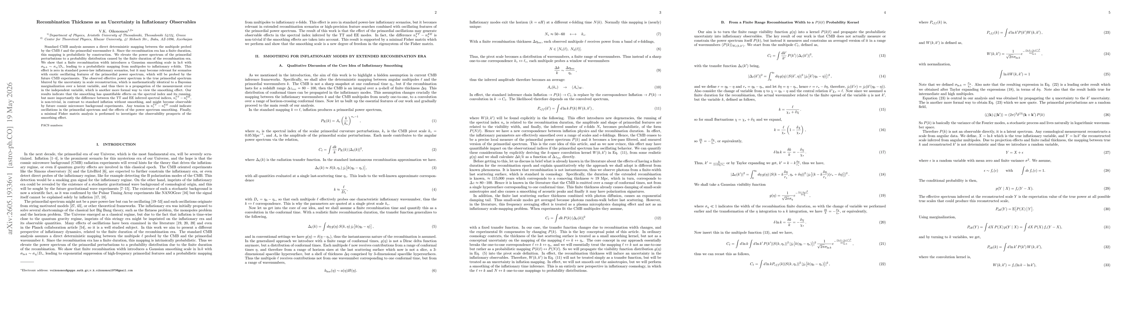 Thumbnail for Recombination Thickness as an Uncertainty in Inflationary Observables