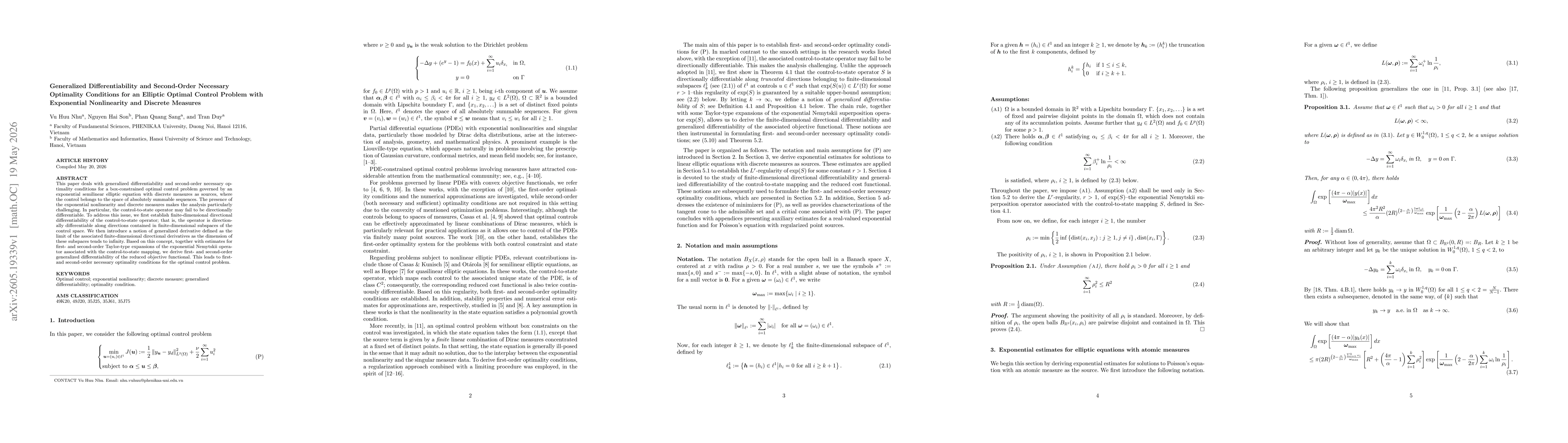 Thumbnail for Generalized Differentiability and Second-Order Necessary Optimality Conditions for an Elliptic Optimal Control Problem with Exponential Nonlinearity and Discrete Measures
