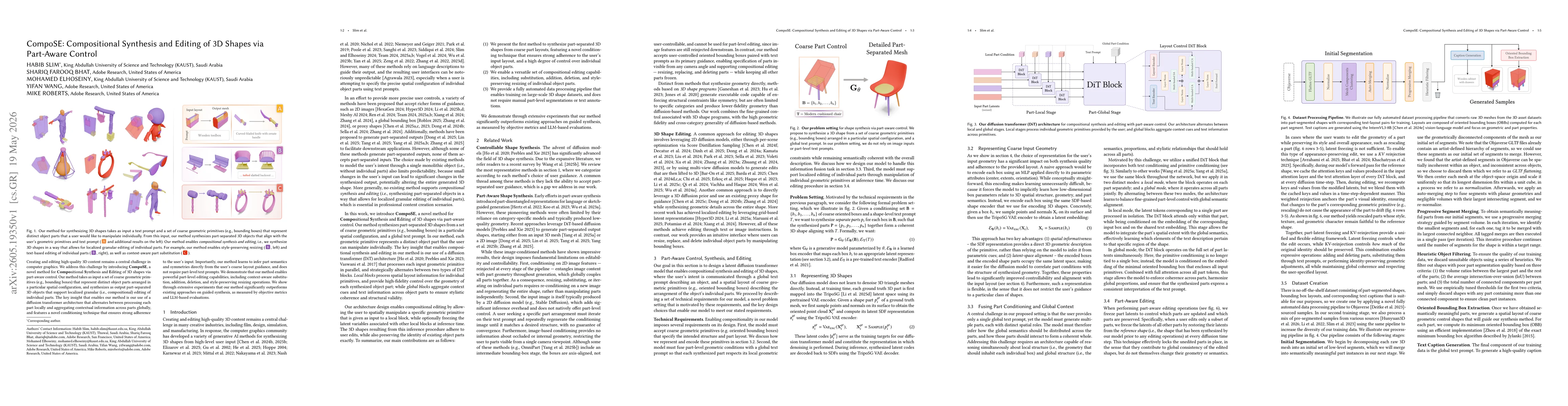 Thumbnail for CompoSE: Compositional Synthesis and Editing of 3D Shapes via Part-Aware Control