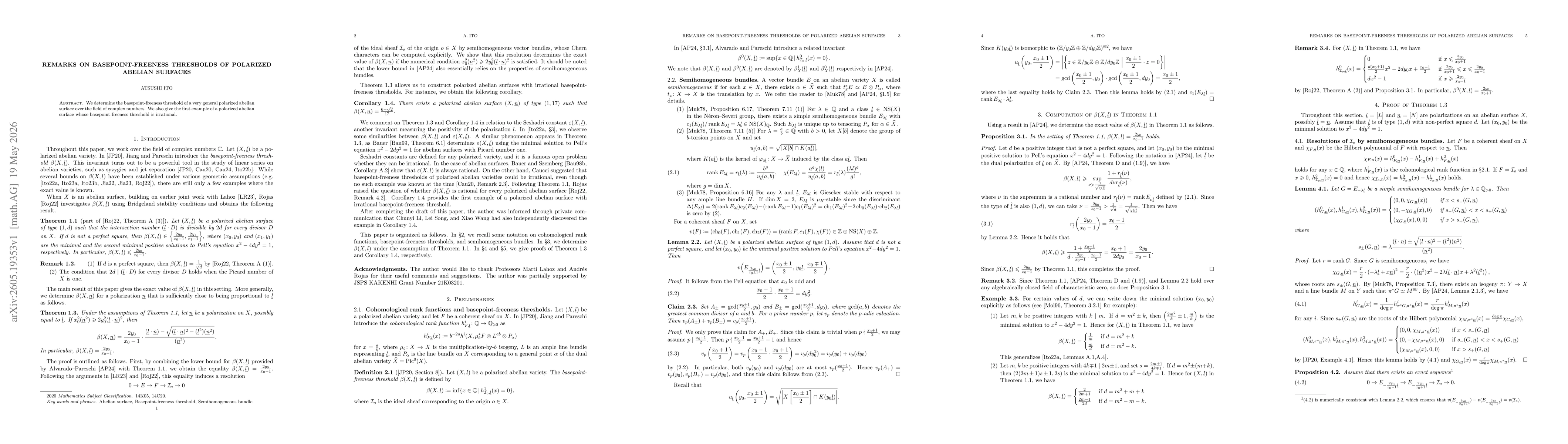 Thumbnail for Remarks on basepoint-freeness thresholds of polarized abelian surfaces