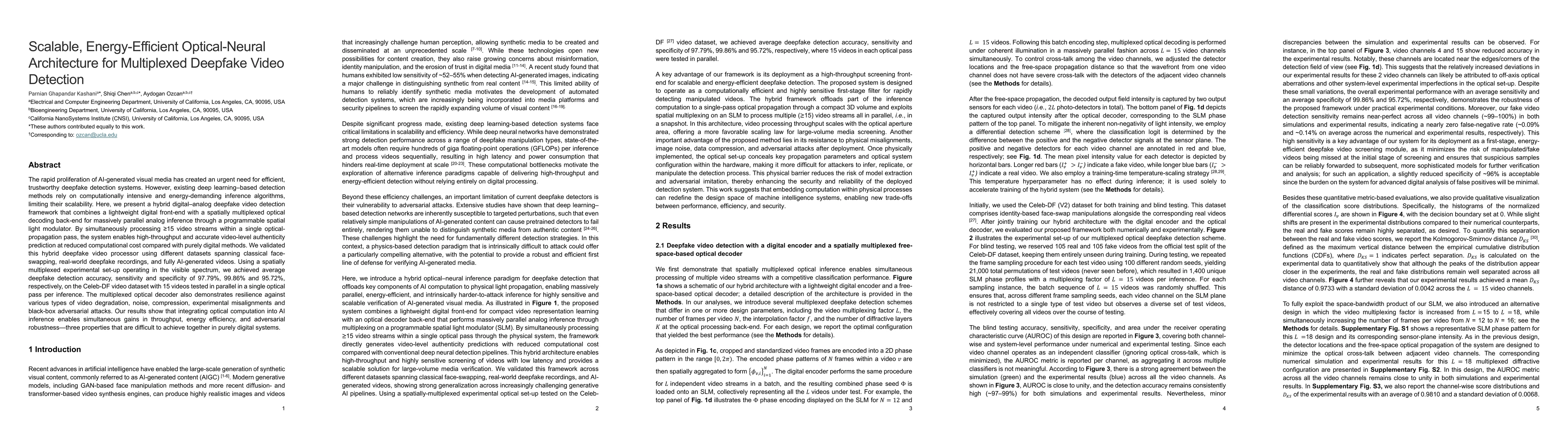 Thumbnail for Scalable, Energy-Efficient Optical-Neural Architecture for Multiplexed Deepfake Video Detection
