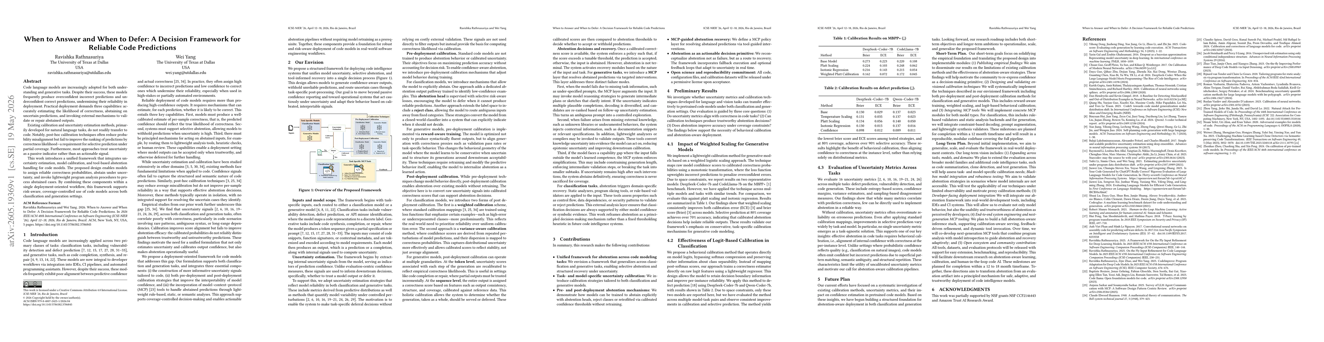 Thumbnail for When to Answer and When to Defer: A Decision Framework for Reliable Code Predictions