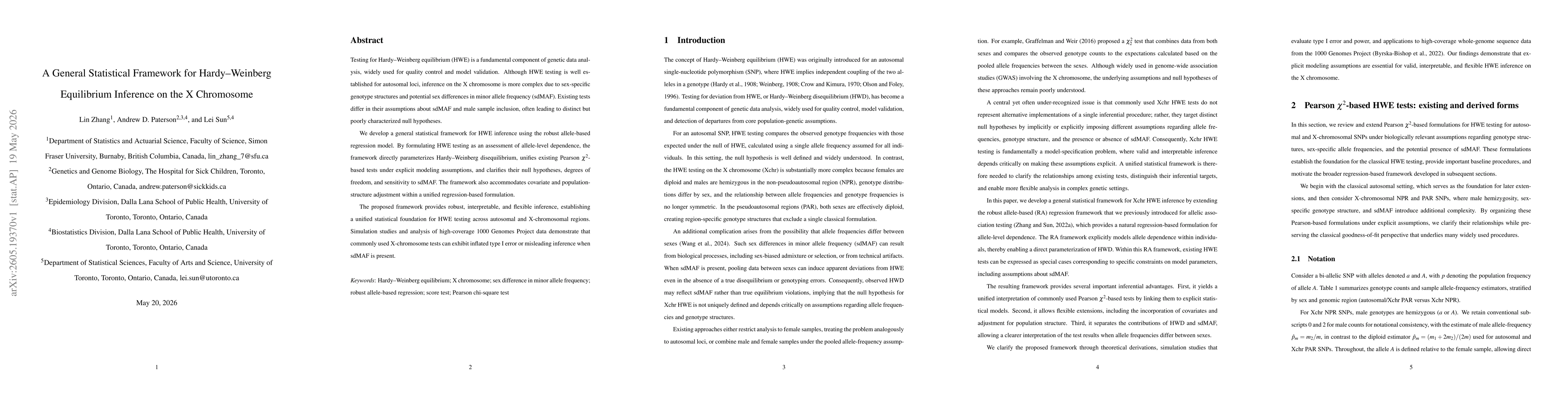 Thumbnail for A General Statistical Framework for Hardy-Weinberg Equilibrium Inference on the X Chromosome